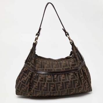 Pre Owned Fendi Tobacco Zucca Canvas and Leather Chef Shoulder Bag