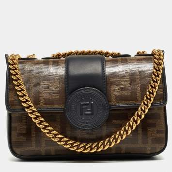 Pre Owned Fendi Tobacco Zucca Coated Canvas and Leather 1974 FF Flap Crossbody Bag