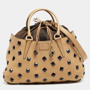 Pre Owned Fendi Light Beige Leather Studded B. Fab Tote