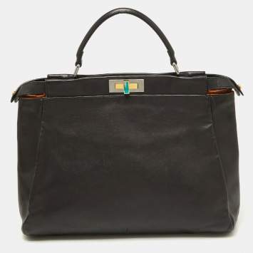 Pre Owned Fendi Black Leather Large Peekaboo Top Handle Bag