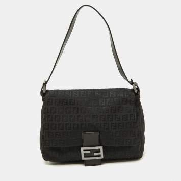 Pre Owned Fendi Black Zuchinno Fabric and Leather Mama Baguette Shoulder Bag