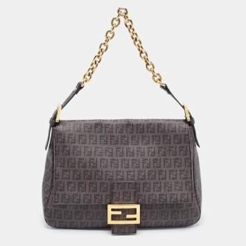 Pre Owned Fendi Brown Zucchino Coated Canvas Mama Baguette Bag