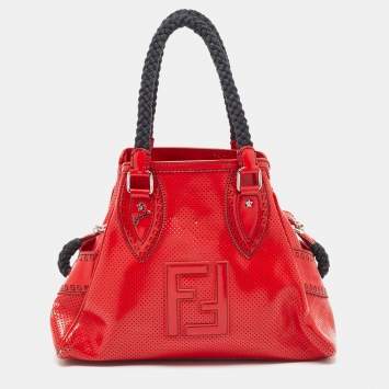 Pre Owned Fendi Red Perforated Patent Leather De Jour Tote