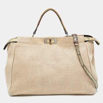 مملوكة مسبقًا Fendi Cream Canvas and Leather Extra Large Peekaboo Top Handle Bag