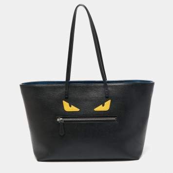 Pre Owned Fendi Black/Blue Leather Monster Roll Tote