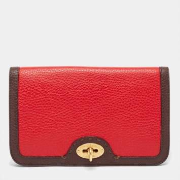 Pre Owned Fendi Dark Brown/Red Selleria Leather Flap Clutch
