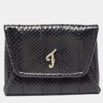 Pre Owned Fendi Black Ayers Flap Clutch