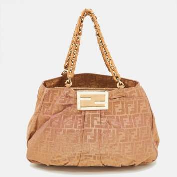 Pre Owned Fendi Holographic Zucca Lurex Fabric and Leather Large Mia Hobo