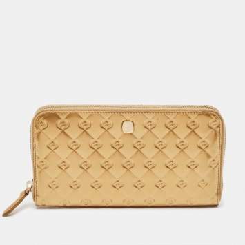 Pre Owned Fendi Gold Embossed Patent Leather Fendilicious Continental Wallet