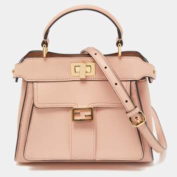 Pre Owned Fendi Light Pink Leather Mini Front Pocket Peekaboo Top Handle Bag