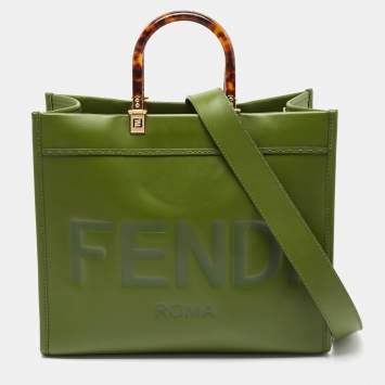 Pre Owned Fendi Green Leather Medium Sunshine Tote