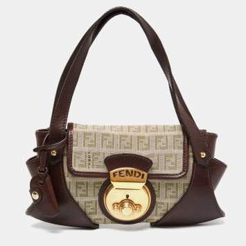 مملوكة مسبقًا Fendi Brown/Beige Zucchino Fabric and Leather Borsa Tuc Bag