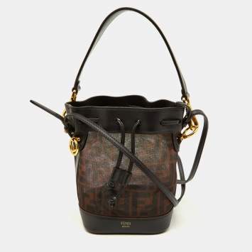 Pre Owned Fendi Tobacco Zucca  Mesh and Leather Mini Mon Tresor Bucket Bag