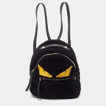 Pre Owned Fendi Black Shearling and Leather Monster Backpack