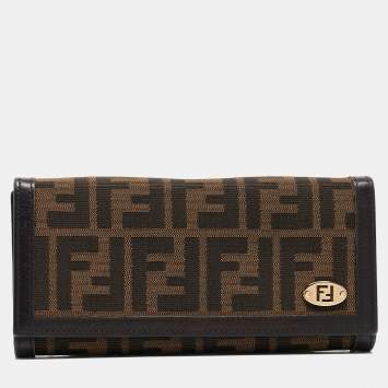 Pre Owned Fendi Tobacco Zucca Canvas and Leather FF Flap Continental Wallet