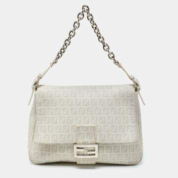 Pre Owned Fendi Off White Zucchino Coated Canvas Mama Forever Shoulder Bag