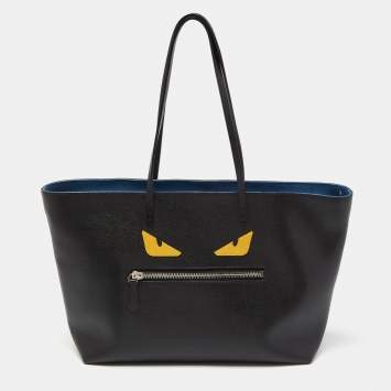 Pre Owned Fendi Black/Yellow Leather Monster Roll Shopper Tote