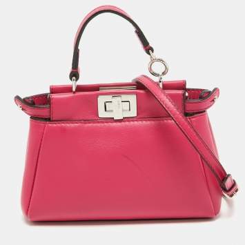 Pre Owned Fendi Fuchsia Leather Micro Peekaboo Crossbody Bag