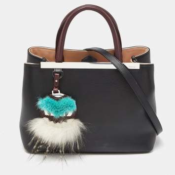 Pre Owned Fendi Black Leather Mini Monster Eye 2Jours Tote 