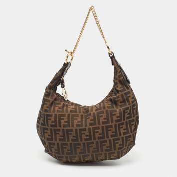 Pre Owned Fendi Tobacco Zucca Canvas and Leather Chef Chain Hobo