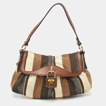 Pre Owned Fendi Multicolor Striped Fabric and Leather Limited Edition Chef Flap Bag