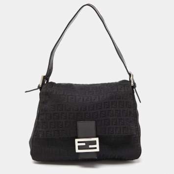 Pre Owned Fendi Black Zucchino Canvas and Leather Mama Baguette Bag