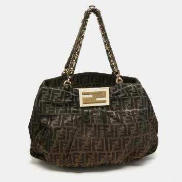 Pre Owned Fendi Tobacco/Gold Ombre Zucca Canvas Large Mia Tote