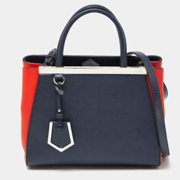 Pre Owned Fendi Navy Blue/Red Leather Petite Sac 2jours Tote