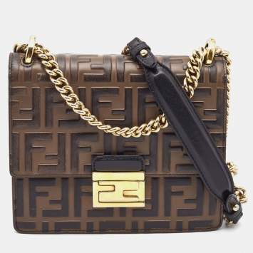 Pre Owned Fendi Black/Brown Zucca Embossed Leather Small Kan U Shoulder Bag