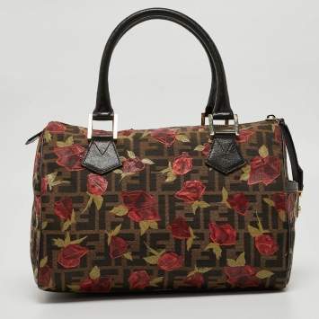 Pre Owned Fendi Tobacco Rose Zucca Canvas and Leather Medium Chef Boston Bag