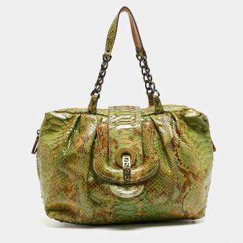 Pre Owned Fendi Green/Beige Python B Shoulder Bag