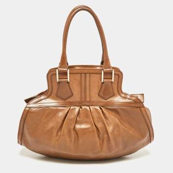 Pre Owned Fendi Brown Pleated Leather Hobo
