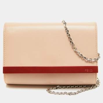Pre Owned Fendi Dusty Pink/Yellow Leather Rush Chain Clutch