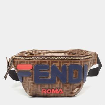Pre Owned Fendi x Fila Brown Zucca Coated Canvas Mania Belt Bag