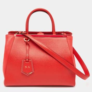 Pre Owned Fendi Red Leather Medium 2Jours Tote