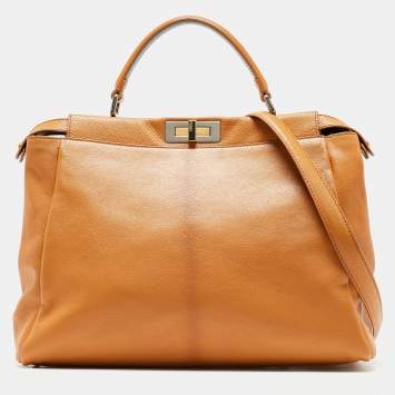 Pre Owned Fendi Tan Leather Large Peekaboo Top Handle Bag