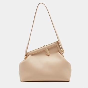 Pre Owned Fendi Beige Leather Medium First Shoulder Bag