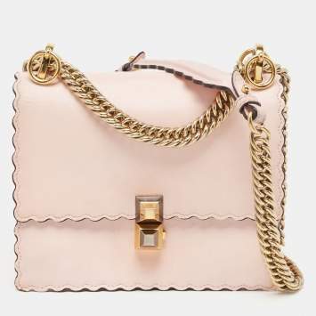 Pre Owned Fendi Pink Leather Mini Scalloped Kan I Shoulder Bag