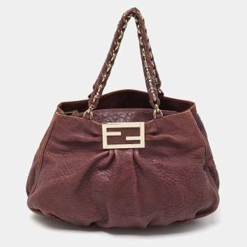Pre Owned Fendi Purple Textured Leather Large Mia Hobo