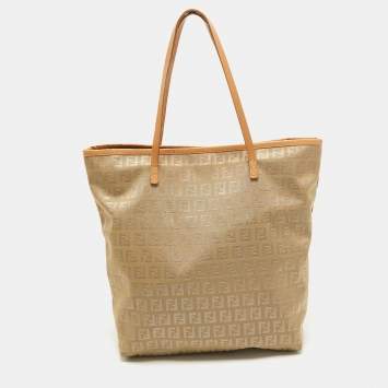 Pre Owned Fendi Beige Zucchino Canvas Small Vintage Roll Tote