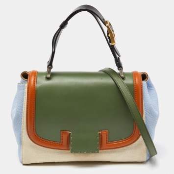 Pre Owned Fendi Multicolor Canvas and Leather Silvana Top Handle Bag