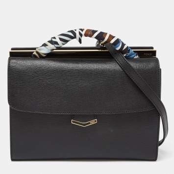 Pre Owned Fendi Black Leather Demi Jour Top Handle Bag