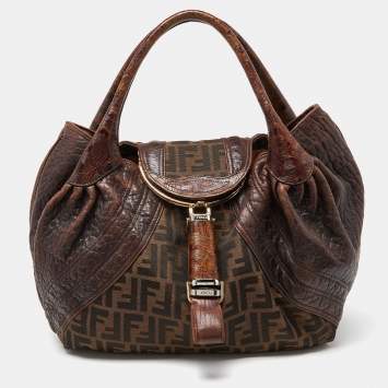 Pre Owned Fendi Tobacco Zucca Canvas and Leather Spy Bag