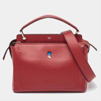Pre Owned Fendi Red Leather Dotcom Top Handle Bag