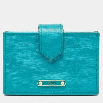 Pre Owned Fendi Green/Teal Leather Elite Card Holder