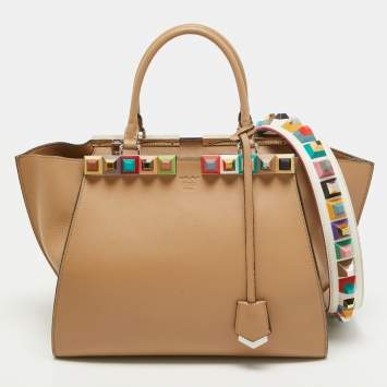 Pre Owned Fendi Beige Leather Medium Studded 3Jours Tote