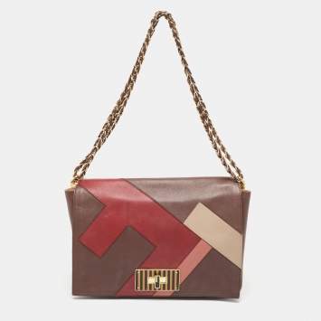 Pre Owned Fendi Burgundy/Multicolor Leather Large Claudia Shoulder Bag