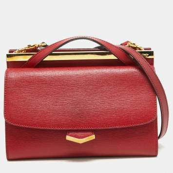 Pre Owned Fendi Red Leather Mini Demi Jour Top Handle Bag