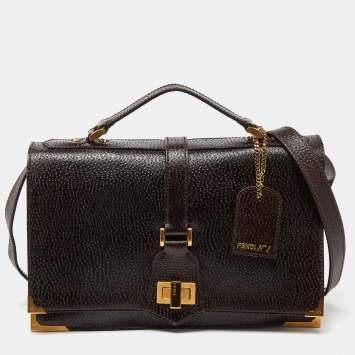 Pre Owned Fendi Dark Brown Textured Leather Classico No.1 Top Handle Bag
