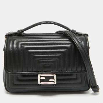 Pre Owned Fendi Black Quilted Leather Micro Double Baguette Bag